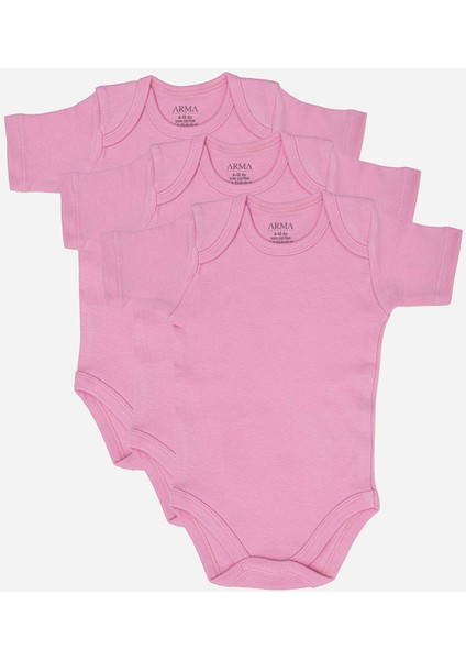 %100 Organik Pamuk 3'lü Pembe Kısa Kollu Bebek Çıtçıtlı Zıbın Body