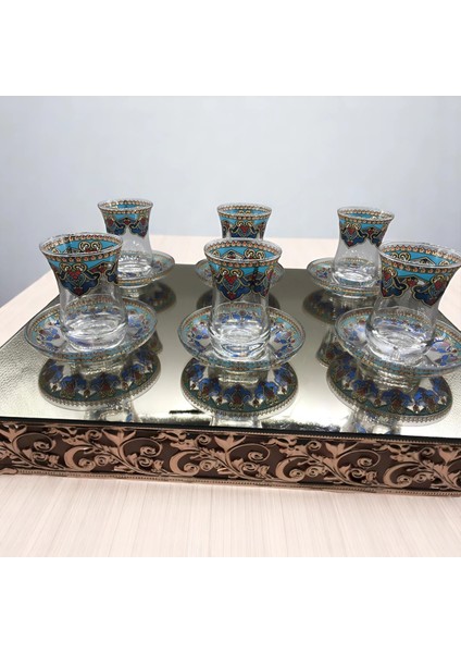 Desenli 6 Kişilik Çay Bardağı Seti