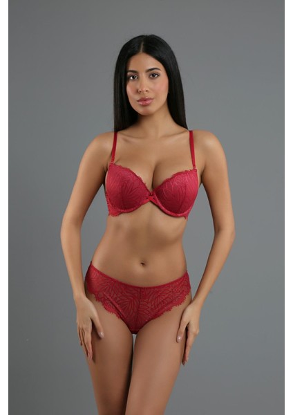 Bordo Kadın Destekli Sütyen Külot Takım