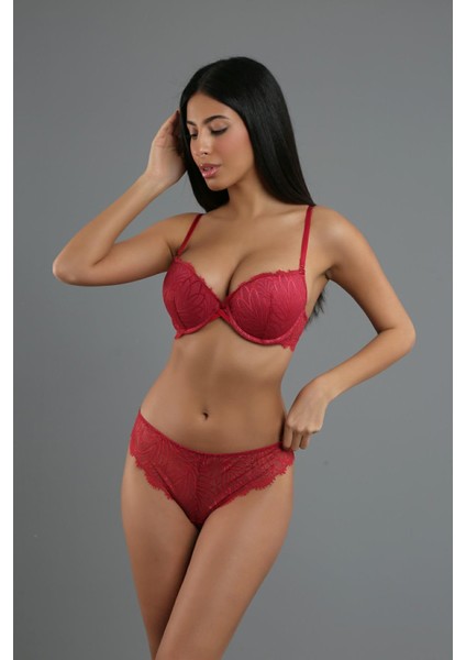 Bordo Kadın Destekli Sütyen Külot Takım modelleri