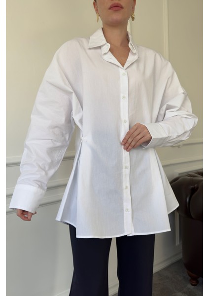 Oversize Düğmeli Premium Gömlek- Beyaz fırsatları