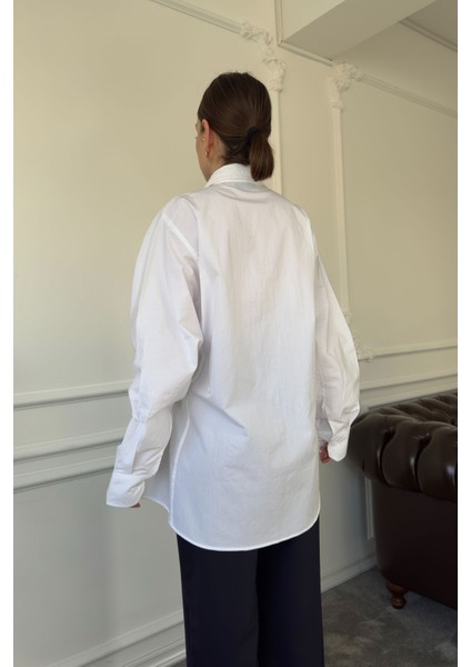Oversize Düğmeli Premium Gömlek- Beyaz indirimleri