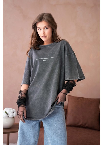 Yıkamalı Baskı Detay Salaş Basic T-Shirt fiyatları