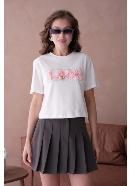 Look Yazı Aplikeli Basic T-Shirt
