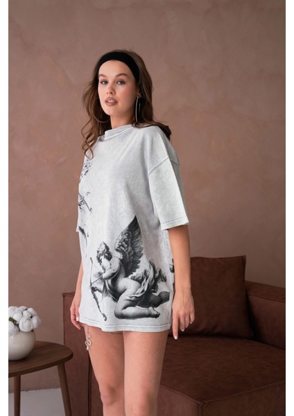 Baskılı Yıkamalı Salaş Basic T-Shirt modelleri