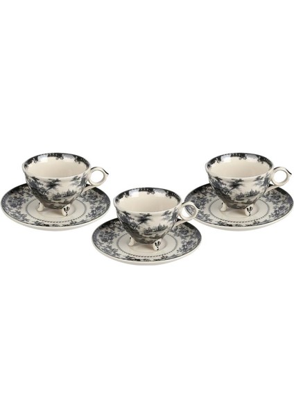 Lucky Art Florantıne 6'Lı Ayaklı Çay Fincanı Set Siyah
