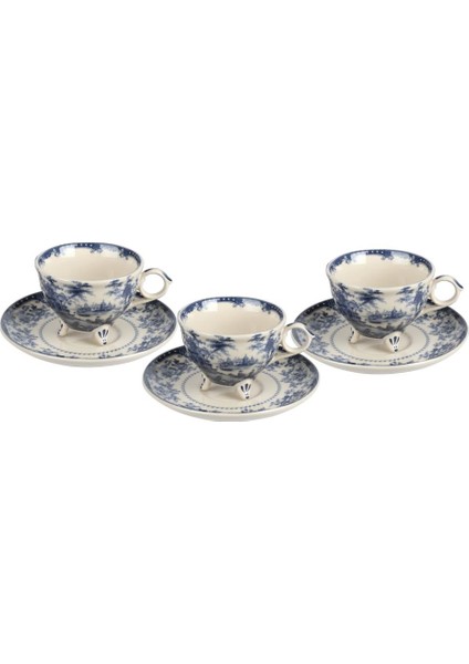 Lucky Art Florantıne 6'Lı Ayaklı Çay Fincanı Set Mavi