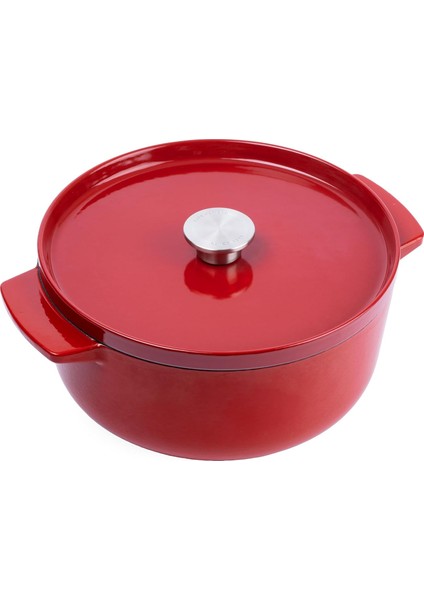 Cast Iron 26 Cm/5,2 L Kapaklı Tencere, Kaliteli, Sağlam ve Uzun Ömürlü, Kızartma, Kızartma, Pas Içermeyen Emaye Iç Kısım, Indüksiyon, Ergonomik Sap, 260°C'YE Kadar Fırına Dayanıklı, Kırmızı