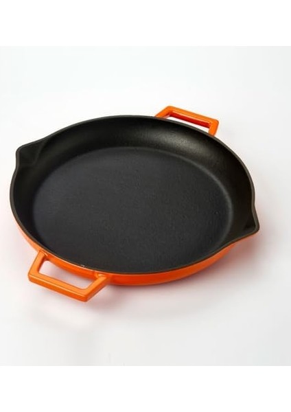 Metal Döküm Kızartma Tavası, Metal Kulplu, 26 Cm, Turuncu
