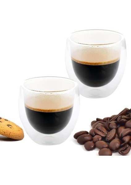 Home 2 Adet Çift Cidarlı Iki Katmanlı Borosilikat Cam Bardak, Yalıtımlı Cappuccino Latte Kahve Kupası, Şık ve Dayanıklı Tasarım, Isıya Dayanıklı,termisil Kupa (250 Ml)