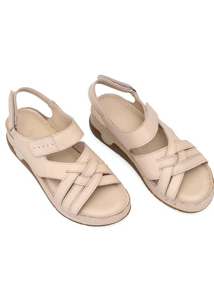 Elit Rhmm-04 Kadın Ortopedik Düz Sandalet Bej