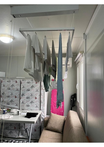 Metal Asansörlü Çamaşır Askısı 70X175CM Beyaz indirimleri