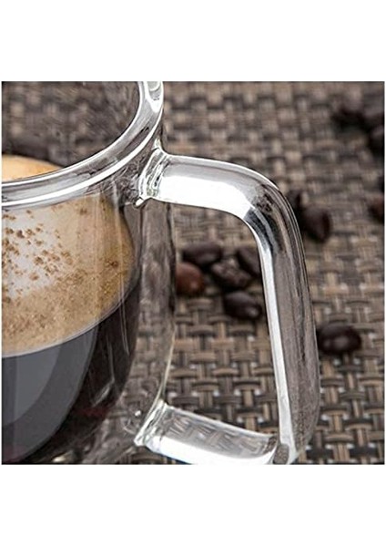 Çift Cidarlı Latte Macchiato Bardak Seti, 2 Adet Çift Duvarlı Kulplu Kahve Bardağı, 250 ml Kahve Fincanı, Cam, Cappuccino, Latte, Çay, Dondurma, Bira Için