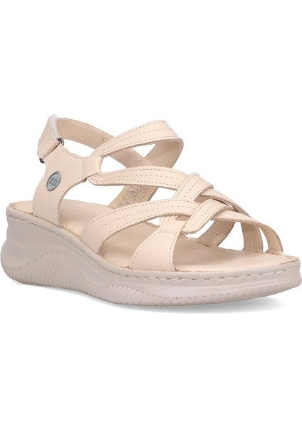 D25YS-2265 Kadın Dolgu Topuk Sandalet Bej