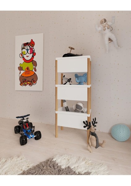 Bienwood Bie 7079 Ahşap Ayaklı 3'lü Plastik Çok Amaçlı Dolap (Oyuncak Dolabı, Mutfak Kiler Dolabı)