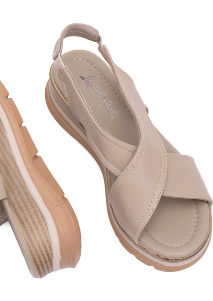 Elit KOC25-62 Kadın Dolgu Topuk Sandalet Bej