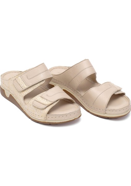Elit Rhmm-17 Kadın Deri Ortopedik Düz Terlik Bej