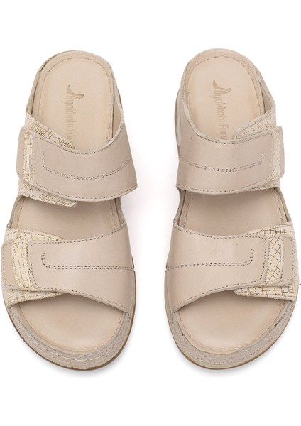 Elit Rhmm-17 Kadın Deri Ortopedik Düz Terlik Bej modelleri