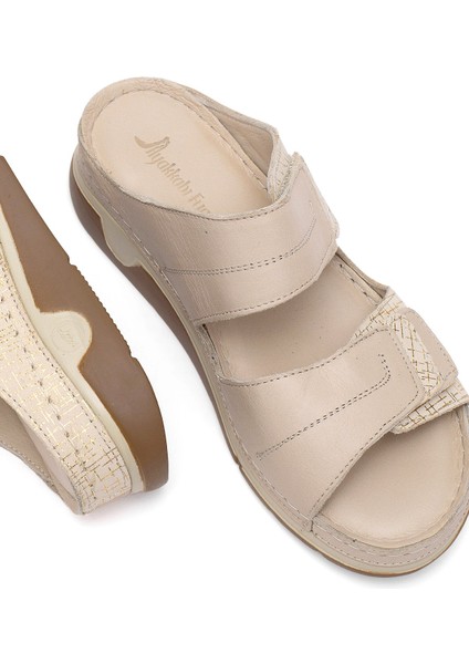 Elit Rhmm-17 Kadın Deri Ortopedik Düz Terlik Bej indirimleri