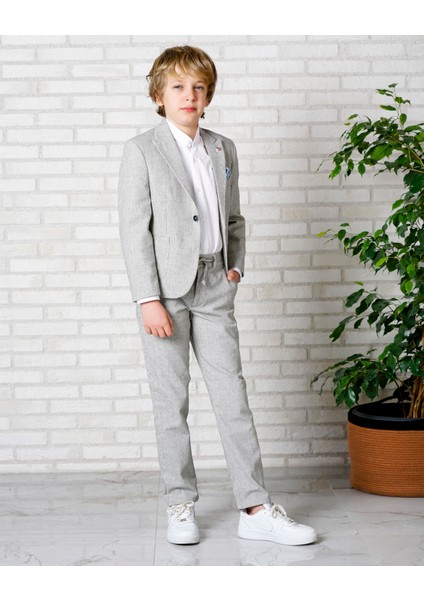 Erkek Çocuk Takım Elbise 3'lü Spor Takım Ceket-Pantolon-Gömlek 3-14 Yaş