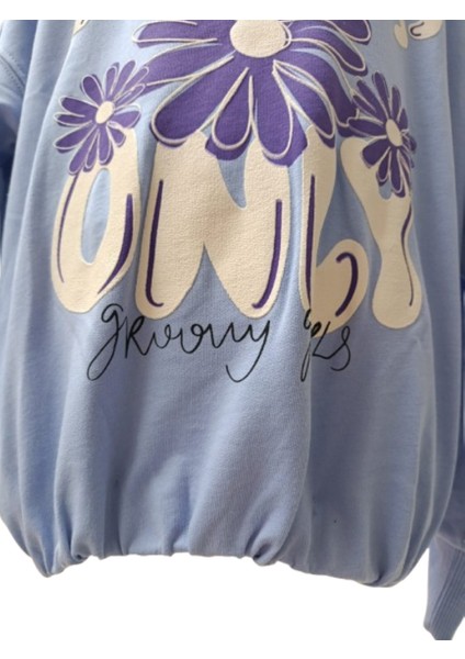 Kız Çocuk Sweat Shirt Baskılı Lila Crop 11-12 Yaş