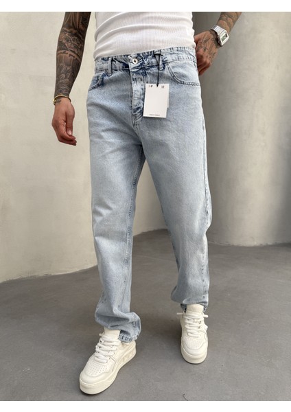Erkek Baggy Pantolon Kar Yıkama - Mavi
