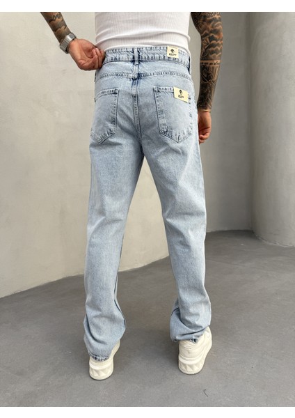 Erkek Baggy Pantolon Kar Yıkama - Mavi