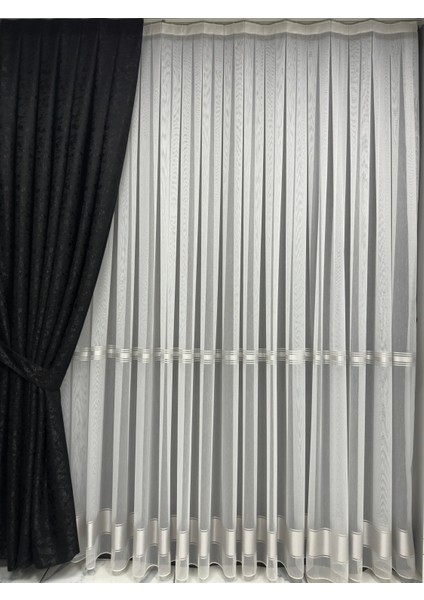 Duman Desenli Siyah Jakarlı Fon Perde Ekstraforlu Düz Dikim fiyatları