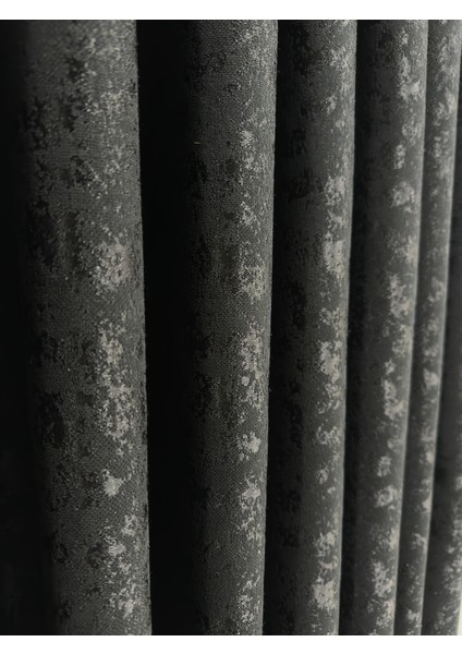 Duman Desenli Siyah Jakarlı Fon Perde Ekstraforlu Düz Dikim