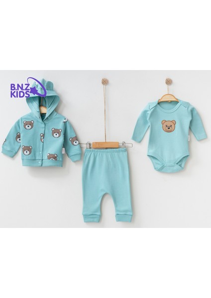 Ayıcık Nakışlı Üçlü Bebek Takım