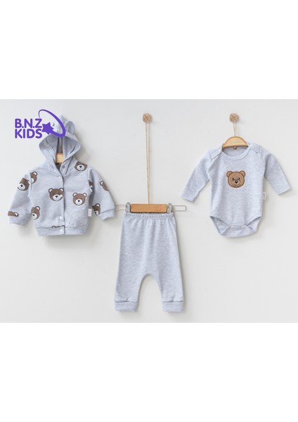 Ayıcık Nakışlı Üçlü Bebek Takım