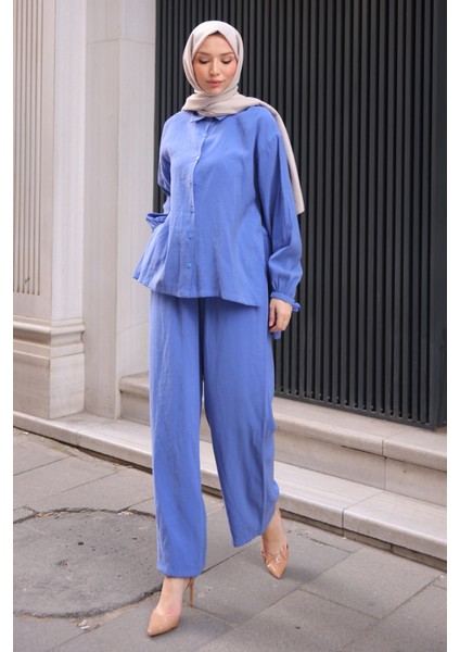 Indigo Yırtmaçlı Tunik Pantolonlu Takım fiyatları