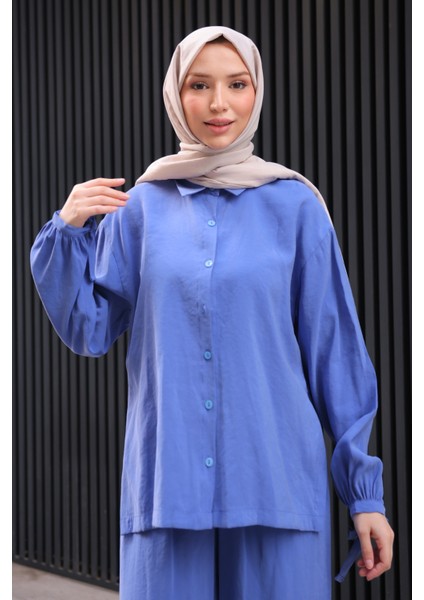 Indigo Yırtmaçlı Tunik Pantolonlu Takım modelleri