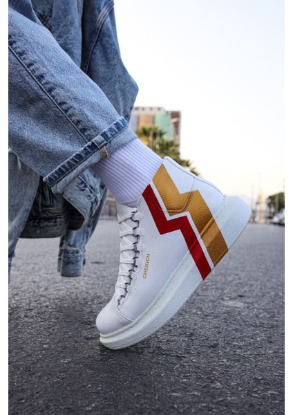 Bağcıklı Erkek Sneaker Bot Sarı Kırmızı Şimşek