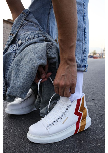 Bağcıklı Erkek Sneaker Bot Sarı Kırmızı Şimşek