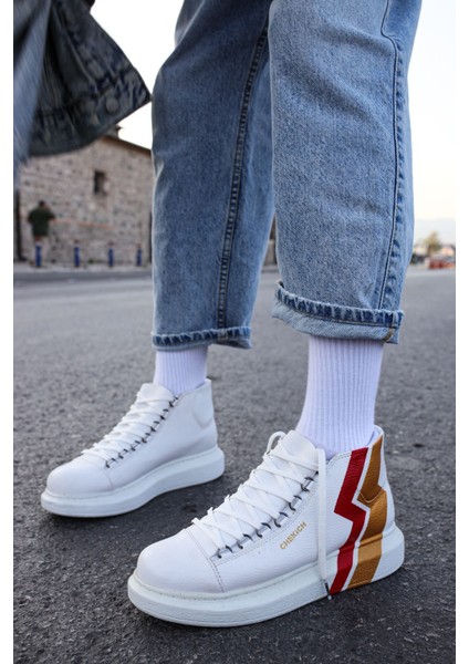 Bağcıklı Erkek Sneaker Bot Sarı Kırmızı Şimşek