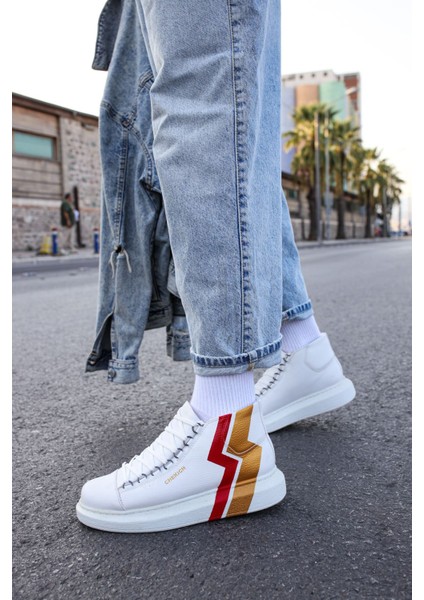 Bağcıklı Erkek Sneaker Bot Sarı Kırmızı Şimşek