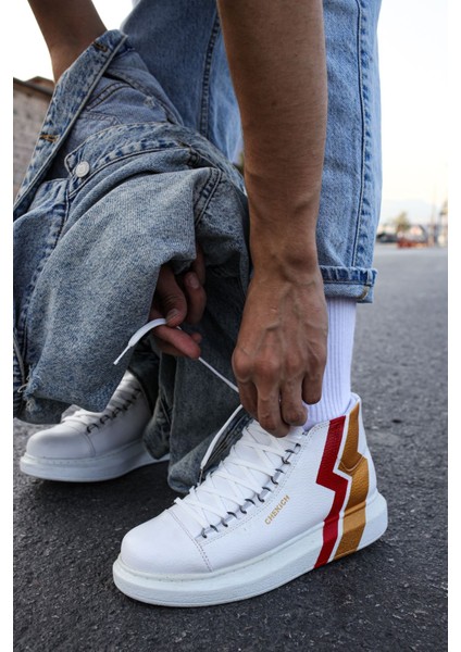 Bağcıklı Erkek Sneaker Bot Sarı Kırmızı Şimşek