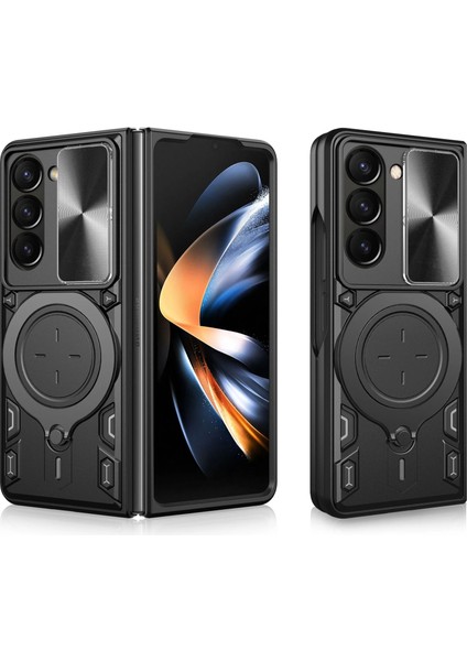 Samsung Galaxy Z Fold 6 Uyumlu Kamera Koruma 360 Dönebilen Magsafe Halka Stand Özellikli Tank Kılıf