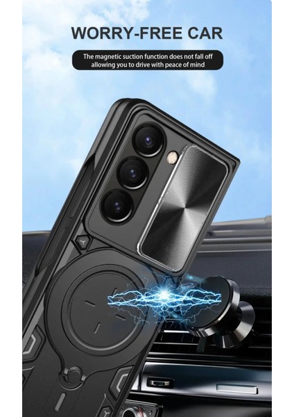 Samsung Galaxy Z Fold 6 Uyumlu Kamera Koruma 360 Dönebilen Magsafe Halka Stand Özellikli Tank Kılıf