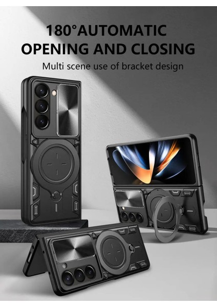 Samsung Galaxy Z Fold 6 Uyumlu Kamera Koruma 360 Dönebilen Magsafe Halka Stand Özellikli Tank Kılıf