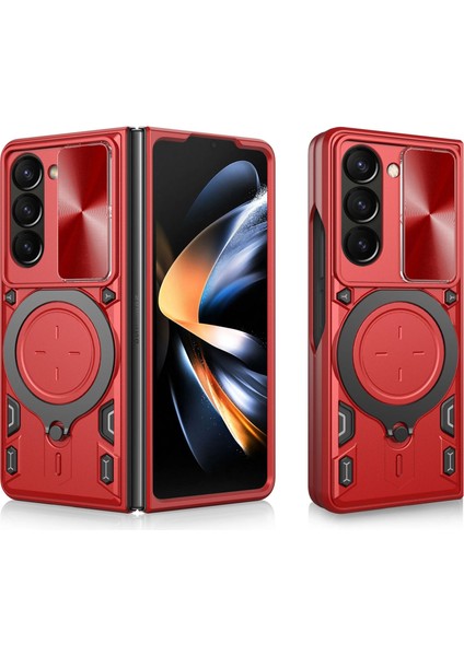 Samsung Galaxy Z Fold 6 Uyumlu Kamera Koruma 360 Dönebilen Magsafe Halka Stand Özellikli Tank Kılıf