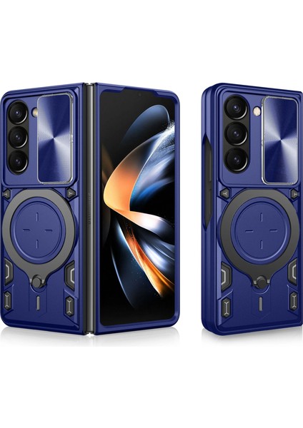 Samsung Galaxy Z Fold 6 Uyumlu Kamera Koruma 360 Dönebilen Magsafe Halka Stand Özellikli Tank Kılıf