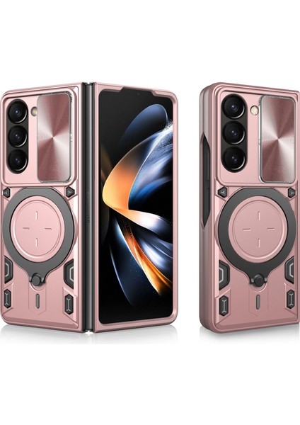 Samsung Galaxy Z Fold 6 Uyumlu Kamera Koruma 360 Dönebilen Magsafe Halka Stand Özellikli Tank Kılıf