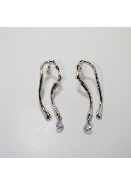 6 Cm, Sallantılı Zirkon Taşlı, Uzun Kıvrımlı Çubuk Model Çelik Kadın Küpe