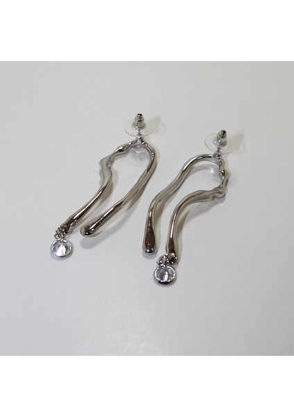 6 Cm, Sallantılı Zirkon Taşlı, Uzun Kıvrımlı Çubuk Model Çelik Kadın Küpe