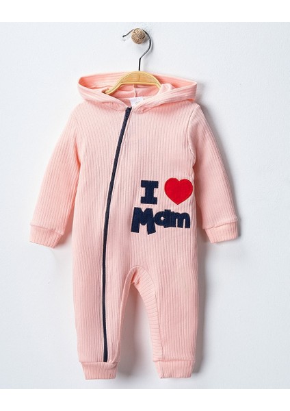 I Love Mom Baskılı Fitilli Kapüşonlu Tulum
