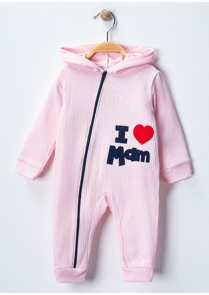 I Love Mom Baskılı Fitilli Kapüşonlu Tulum