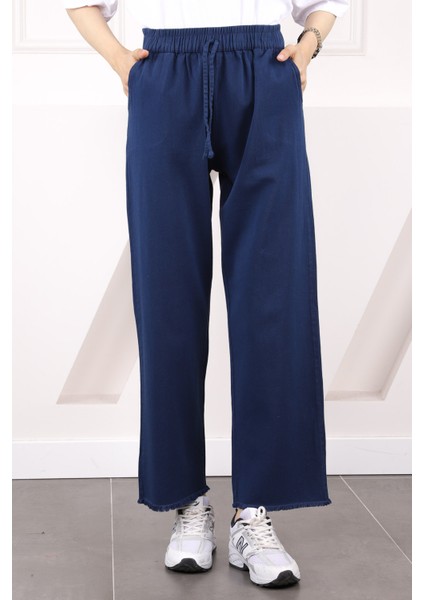 Lacivert Bel Lastikli Cepli Gabardin Pantolon