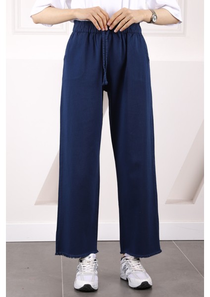 Lacivert Bel Lastikli Cepli Gabardin Pantolon